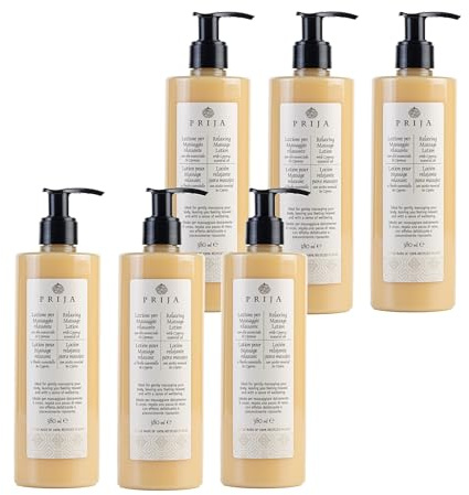 Prija Relaxing Massage Lotion with Aloe Vera and Cypress Oil, Refreshing and Moisturising Body Cream Leaves You Feeling Relaxed with a Sense of Wellbeing 6 x 380ml
