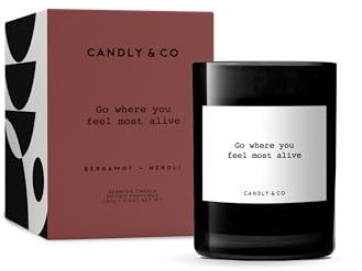 Candly&Co N°5 Allez là où vous vous sentez le plus vivant/Bougie parfumée de luxe/100% soja/Verre fumé/Mèche en coton/250g/Bergamote, néroli, menthe, thé vert, pin, poivre/Fabriqué à la main dans l'UE