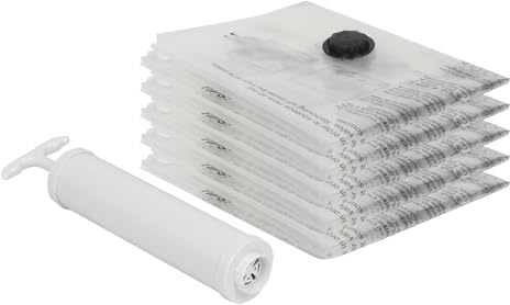 Harbour Housewares Vacuum Storage Bags with Hand Pump - Medium (50 x 70cm) - 5x Heavy Duty Reusable Plastic Clothes Duvet Bedding Travel Moving Packing Space Saver Organiser Zip Lock Bag