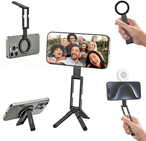 ULANZI MA60 Magnetic Phone Tripod Stand, 3-in-1 Aluminum Mini Selfie Stick, Pocket Tripod Smartphone, 14N Strong Magnet, Compatible with iPhone 17 16 15 14 13 12 Magsafe Sumsung Huawei Xiaomi (Black)