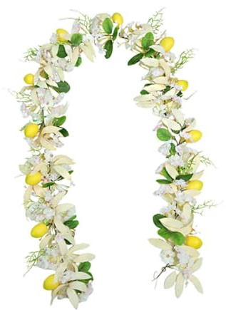 PawwJoy Ghirlanda artificiale di fiori di ciliegio e limone, facile da usare, per casa colonica, balcone, interni ed esterni, bianca, 170 cm, bianca, 180 cm