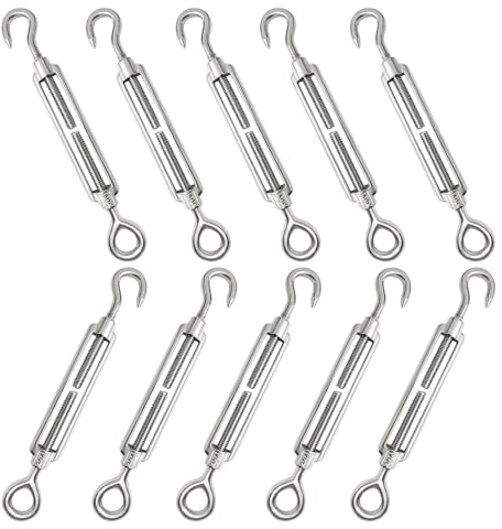 10 Pezzi M6 Tenditore Acciaio Inox 304 Tenditore con Gancio e Occhiello per Cavi in Acciaio Tenditore Filo Regolabile per Recinzioni e Supportos Piantes