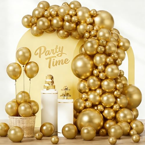 Gold Balloons, 102pcs Gold Balloon Arch Kit, Latex Balloons, 18 12 10 5 Inch Different Sizes Balloon Garland, Perfect for Christmas, New Year, Wedding, Engagement Anniversary Hen Party Decorations
