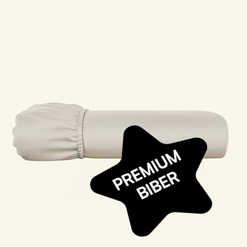Amqua Biber Spannbettlaken 140x200 Beige – Flanell Spannbettlaken für Winter, 100% Baumwolle, kuschelig weich, atmungsaktiv, pflegeleicht, farbecht, mit Rundumgummizug, hautsympathisch