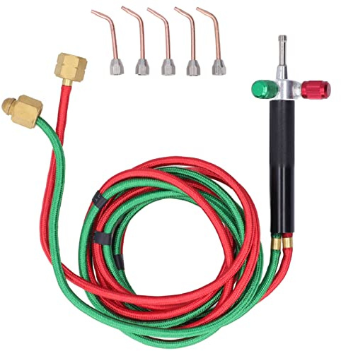 Xiuganpo Jewelry Mini Gas Kleiner Brenner mit 5 Schweißspitzen für Sauerstoffflaschen, Lötbrenner, Lötset, Verwendung mit Acetylen, Wasserstoff, Propan und Mehr