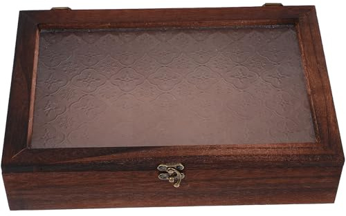 Toyvian Caja Organizadora Grande De Madera con Tapa De Cristal, Joyero Vintage con Diseño Floral, Cajones Amplios para Almacenamiento De Té y Cosméticos, Adecuado para Hogar y Decoración