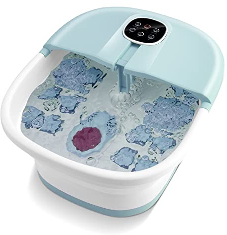 Multigot Foot Spa Massager Bath, Folding Pedicure Footbath with Heat Bubbles, Timer, Temperature Control, Massage Rollers and Grinding Stone, Electric Foot Soaker Tub for Home (Light Blue)