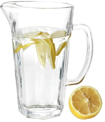 MamboCat Max Krug I 1 L I Glaskrug mit Henkel & Ausgießer I klare Karaffe für Wasser, Saft, Schorle, Milch, Limo & Eistee I Sommer-Party, Feier, Grillen I Frühstück & Brunch