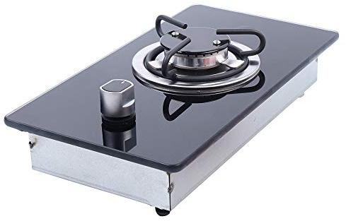Gaskocher RV Gasherd mit Schlauch, 1.8Kw Power Gehärtetes Tragbarer Gasherd für Gasflasche, Outdoor Gas Kochfeld aus Edelstahl & Gehärtetes glas, 1 flammig