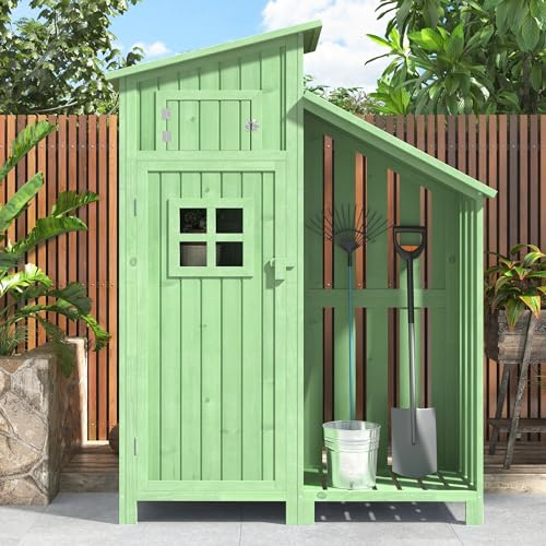 Casetta per attrezzi da giardino, adatta anche per piccoli giardini, verde, larghezza x profondità: 124 x profondità x altezza: 124 x 46 cm, larghezza x altezza: 124 x 46 x 174 cm, (capanna in legno