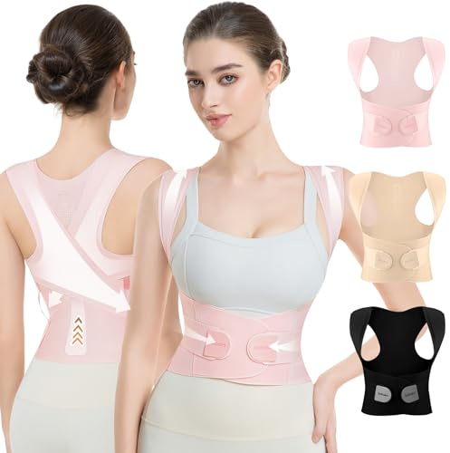 babaka Posture Corrector for Women, Invisible Lightweight Adjustable Back Brace for Upper and Lower Back Pain Relief, Hunchback, Hump, Scoliosis, Thoracic, Spine Corrector Under Clothes (Pink, S)