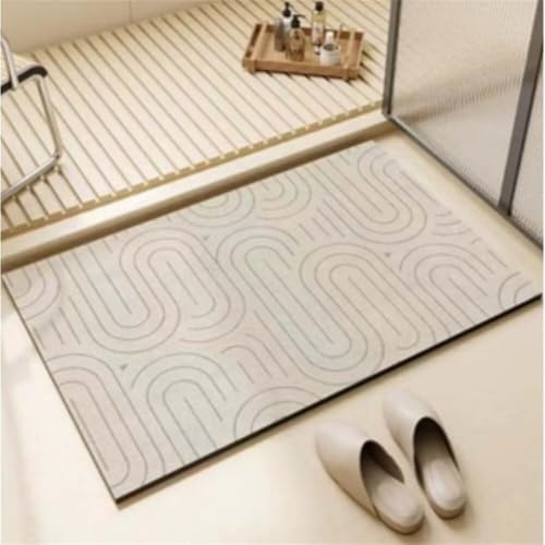 Alfombra de Baño Antideslizante, 50x80cm Alfombrilla Diatomita Baño Súper Absorbente, Alfombrilla Ducha Lavable Stone Bath Mat, Alfombra Piedras para Ducha, Cocina, Bañera y Baños, WC Rectangle 6-1129