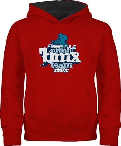 Pullover Kinder Hoodie Jungen Mädchen - Sport Kleidung - BMX - 152 (12/13 Jahre) - Rot/Schwarz - fahrrad frau 25. geburtstag schrift kapuzenpulli hoody hoodies kapuzenpullover pulli zweifarbiger