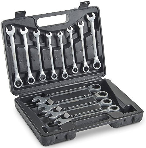 VonHaus Spanner Sets from 6mm to 17mm - 12 Piece Ratchet Spanner Set with Carry Case, Perfect for Home, Bike, and Car Repairs - Satin Set of Spanners for Professional and Domestic DIY Tasks