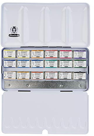 Schmincke – HORADAM AQUARELL Farbkasten mit 18 feinsten Aquarellfarben, 74318097, Metallkasten, Malset, 18 x 1/1 Näpfchen, Leerschiene für 6 x 1/1 oder 12 x 1/2 Näpfchen