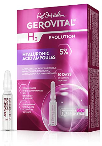 Ampollas de Ácido Hialurónico Puro, Suero No Inyectable para el Rostro, Reduce las Arrugas, Efecto Hidratante y Regenerador, 10 Viales x 2 ml, Gerovital H3 Evolution