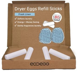 Ecoegg Dryer Egg Fragrance Sticks | Refills | Reduces Drying Time | Tumble Dryer Balls replacement | Freshens and Softens Clothes | Hypoallergenic | Fresh Linen | 4 Fragrance Sticks | Approx 40 Dries