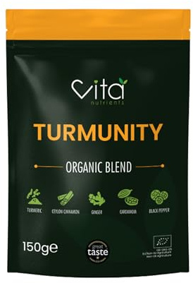 Turmunity Superfood Powder Blend 150g - Premium Organic Food - Vegan & Gluten Free - Rich Ayurveda, Turmeric, Black Pepper and More Formula - Ideal Latte Mix - Made in The UK