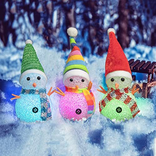 YAKii Christmas Decorations 7.3'' LED Snowmen Lamp Color Changing with Colorful Hat & Scarf Christmas Snowman Desk Centerpiece Decoration for Battery Operated Indoor Home Holiday Decor,Set of 3