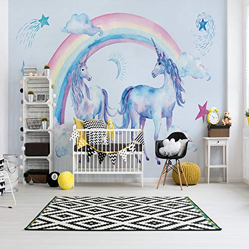 Papel Pintado Pared 3D Unisornio Arcoiris Pegaso Mural Papel Pintado Infantil Papel Tapiz Fotomurales Decorativos Pared Wallpaper,150x105cm
