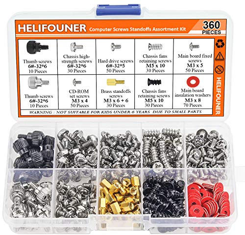 HELIFOUNER 360 Pieces Computer Standoffs Screws Assortment Kit for Hard Drive Computer Case Motherboard Fan Power Graphics