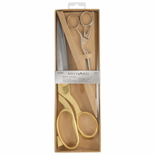 Milward - Set regalo di alta qualità, con forbici da sartoria e forbici da ricamo cicogna, Oro, 25.5cm and 11.5cm