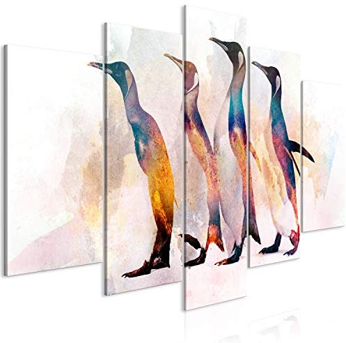 murando - Wandbilder XXL Tier 200x100cm 5 tlg - Wand Deko Leinwand Bilder Groß Wanddeko Wohnzimmer Schlafzimmer Kunstdrucke - Pinguin Abstrakt wie gemalt g-C-0264-b-m