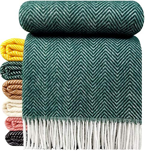 STTS International Wolldecke 100% Schurwolle Wohndecke 140 x 200 cm Tagesdecke Schurwolldecke Woll-Plaid Tirol in vielen Farben erhältlich (Grün/Smaragd (D-M)