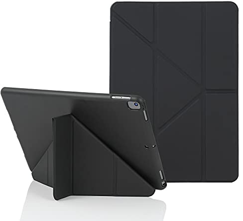 MuyDouxTech Hülle für iPad 10,2 Zoll 9. 8. 7. Generation 2021/2020/2019, Vertikale & Horizontale Aufstellung 5 Faltbare Winkel, Silikon-Hülle Weiche TPU-Rückseite, Schwarz