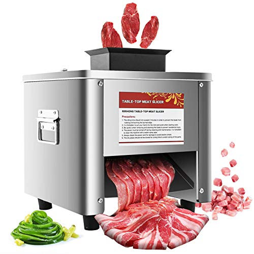 Moongiantgo Gewerbliche Fleischschneider, Schneidemaschine, 150 kg/h, elektrisch, Edelstahl, Fleischstreifen, Würfel, Schneider, Gemüsehobel für Restaurant, Fleischladen (Doppelfuttereinlass)