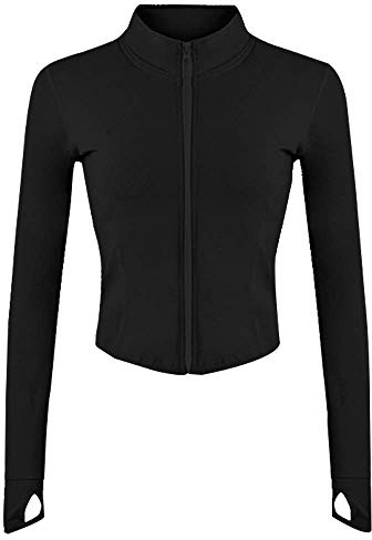 Lviefent Womens Lightweight Full Zip Running Track Jacket Workout Slim Fit Yoga Sportwear with Thumb Holes (Black, Medium)