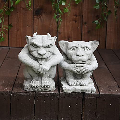DGS STATUES – Stone Cast Baby and Mischievous Gargoyles Set of 2 Small Hand Finished