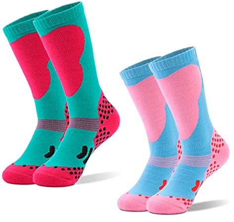 Tofern 2 Paare Skisocken Kinder Warme Thermo Jungen Mädchen Schneesocken Outdoor Socken Skating Wandern Winter