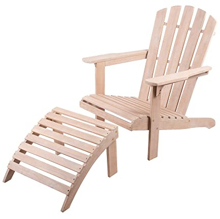 Alfresia Adirondack Chair with Footstool – Durable Acacia Hardwood Garden Chair, Slatted Seat, Detached Wooden Garden Furniture, Traditional Style, Outdoor Wooden Sun Lounger