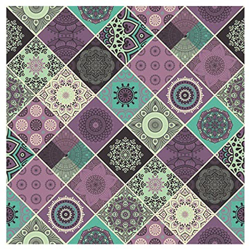makeups69 Teppich Quadratisch rutschfest waschbarer, Teppiche Orientteppich Webteppich Kurzflorteppich für Wohnzimmer Schlafzimmer Esszimmer，Lila grüne mehrfarbige Geometrie 150 x 150 cm