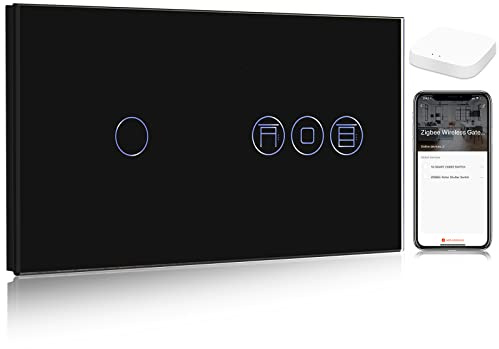 BSEED Smart ZigBee Schalter mit Rolladenschalter,1 Fach 1 Weg ZigBee Touch Schalter arbeitet mit Smart Life/Tuya APP, ZigBee Schalter kompatibel mit Alexa und Google Home Schwarz (Hub erforderlich)