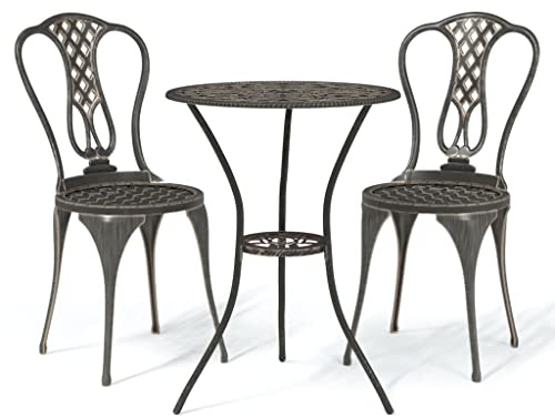vidaXL Bistroset 3-TLG. Balkonmöbel Gartenmöbel Balkonset Sitzgruppe Gartenset Garten Garnitur Gartentisch Tisch Stühle Aluminiumguss Bronzen