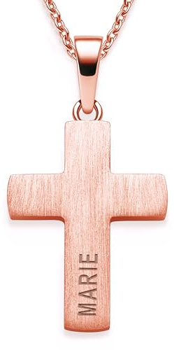 Kreuz Kette Kommunion Mädchen Junge Rosegold Kreuzkette mit Gravur | (Silber 925 vergoldet), Anhänger Halskette Kinder Schmuck Taufkette, Geschenke zur Taufe Erstkommunion