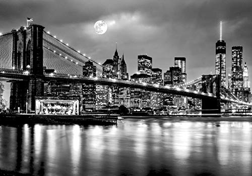decomonkey carta da parati New York City 300x210 cm fotomurali non tessuto murale XXL Poster moderna decorazione Carta per pareti Grafica Architettura Città Brooklyn Bridge Notta bianco nero