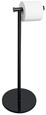 SAYAYO Porte Papier Toilette sur Pied Support Rouleau Papier Toilette Rangement Papier Toilette, Base en Verre Trempé et Tige en Acier Inoxydable pour Salle de Bain et Cuisine, Noir, EGKN220LD-B