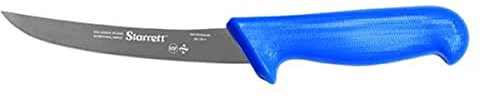 Starrett Professional Stainless Steel Kitchen Boning Knife - Narrow Curved Profile - 6-inch (150mm) - Blue Handle