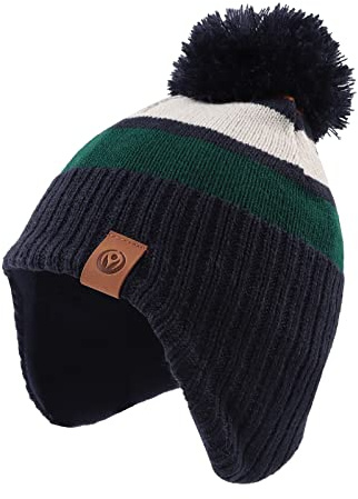 XIAOHAWANG Baby Mütze Winter Klassische Kindermütze Mädchen Jungen Warme Strickmütze mit Pompon Kleinkind Bommelmütze für Outdoor-Aktivitäten