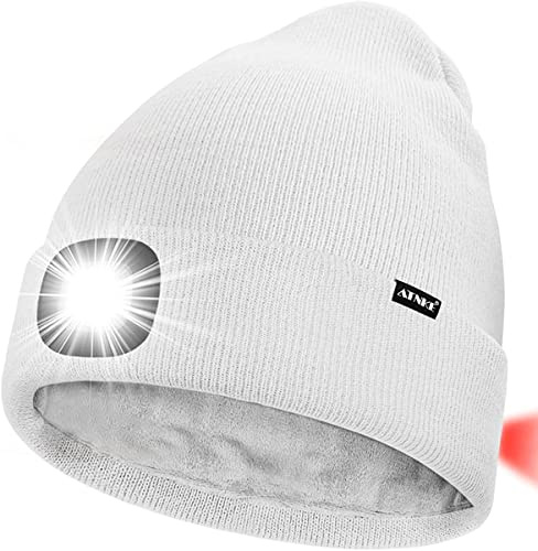 ATNKE Unisex 8 LED Mütze mit Licht,Wiederaufladbare USB Rot Blinkendes Alarm Rücklicht Laufmütze Lampe Winter Warme Gefüttertes Fleece Stricken Mütze für Herren und Damen Geschenke