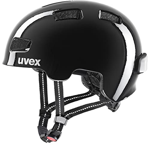 uvex hlmt 4 reflexx - Leichter Kinder-Helm für Kinder - individuelle Größenanpassung - inkl. LED-Licht - Black - 51-55 cm