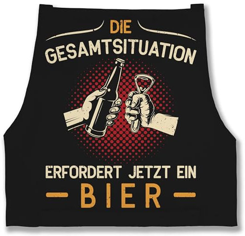 Shirtracer Schürze - Grillschürze Erwachsene - Die Gesamtsituation erfordert jetzt ein Bier - Geschenk Bierfreunde Vatertag - 85x69 - Schwarz - weihnachten spruch grillen sprüche grillmeister mit
