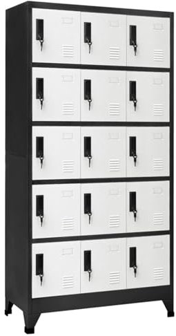 TANZEM Schließfachschrank, Wertfachschrank, Schließfächer, Metallschrank, Personalschrank, Spind Schrank, Stahlspind, Self-Storage-schließfach, Metallspind, Anthrazit und Weiß 90x40x180 cm Stahl