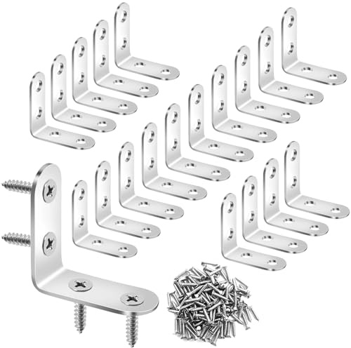Staffe Angolari 90° in Metallo, 24 Pezzi Squadretta Angolare per Legno, Staffe a L con 96 Viti, Staffe Angolari per Fissare Mensole, Mobili e Scaffali, Supporti Angolari per Tavoli e Sedie, 40x40mm