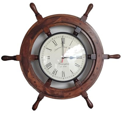 Lumberkart Orologio da parete decorativo in legno a forma di nave pirata, realizzato a mano, per soggiorno, ufficio, camera da letto. Diverse dimensioni (30,5 cm)