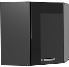 Vicco Eckhängeschrank R-Line, Küchen-Eckschrank, Schwarz Hochglanz/Anthrazit, 57 cm