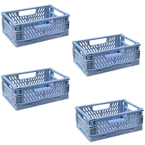 EURXLQ 4 Stück Klappbox Blau 20×15×9cm,Klappkiste Körbe Aufbewahrung Zusammenklappbarer Tragbar Aufbewahrunskisten Bunt aufbewahrungskiste Geeignet für Küche,Bad,Büro,Schlafzimmer